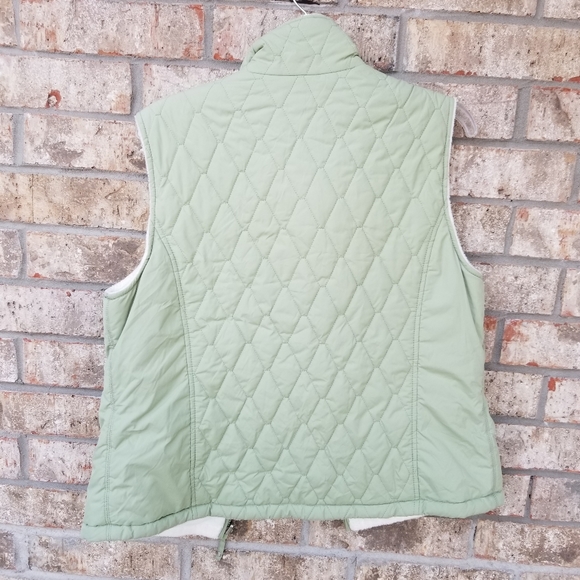 Free Country Womens Medium Green Quilted/White Faux Fur Reversible Vest - Picture 7 of 9